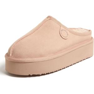 imageFireside by Dearfoams Womens Greta Shearling IndoorOutdoor Clog SlipperPeach Dust Platform
