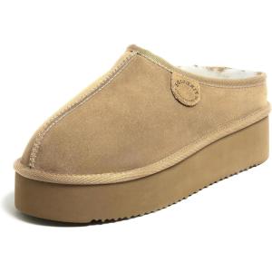 imageFireside by Dearfoams Womens Greta Shearling IndoorOutdoor Clog SlipperSand Platform