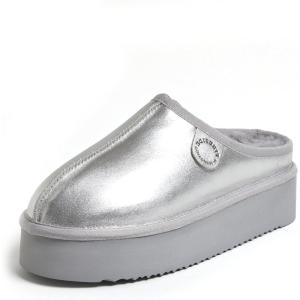 imageFireside by Dearfoams Womens Greta Shearling IndoorOutdoor Clog SlipperSilver Platform