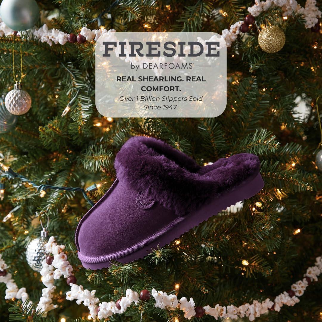imageDearfoams Womens Fireside Sydney Shearling Fur Slippers Wide width availableAubergine