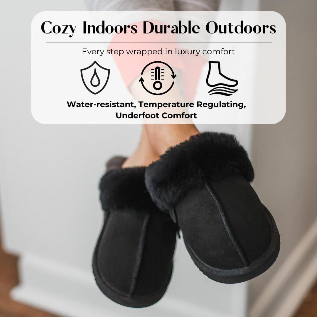 imageDearfoams Womens Fireside Sydney Shearling Fur Slippers Wide width availableBlack