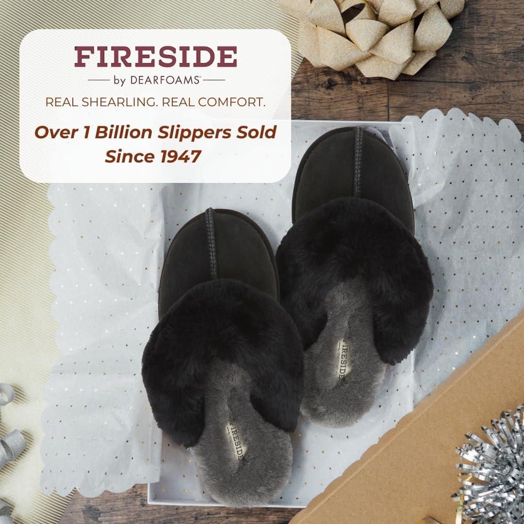 imageDearfoams Womens Fireside Sydney Shearling Fur Slippers Wide width availableBlack