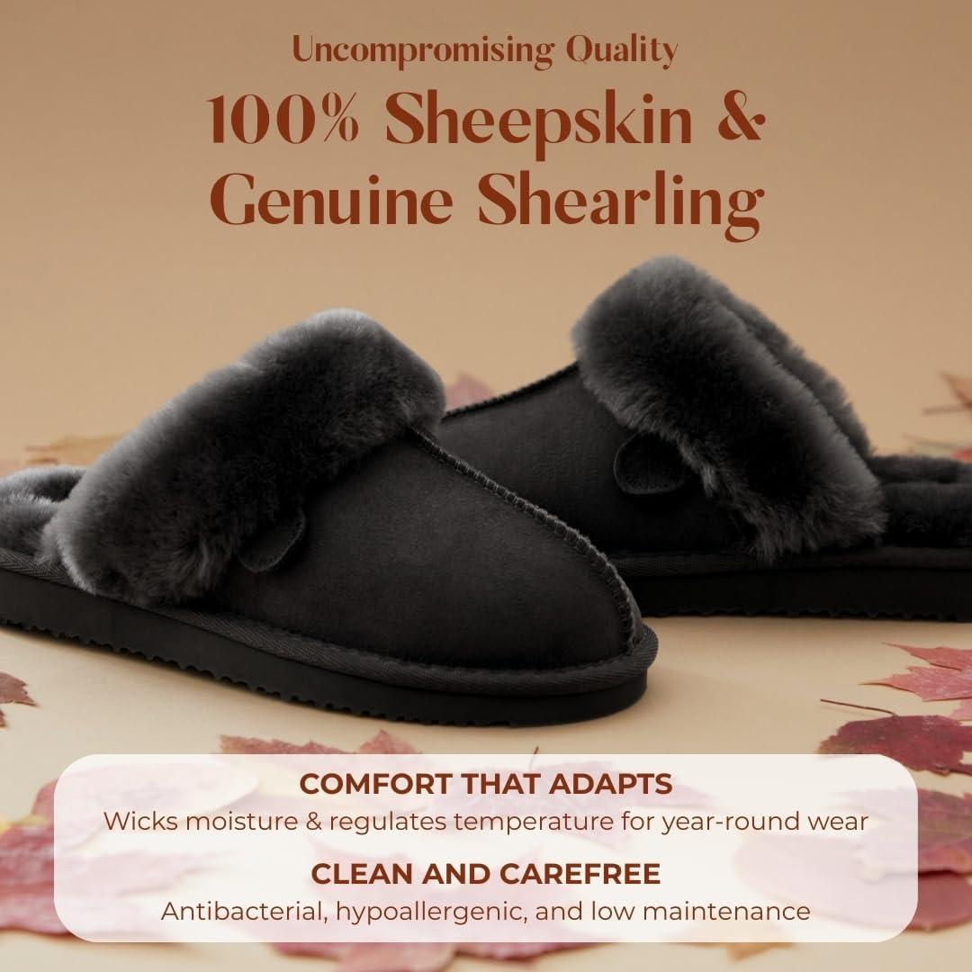imageDearfoams Womens Fireside Sydney Shearling Fur Slippers Wide width availableBlack