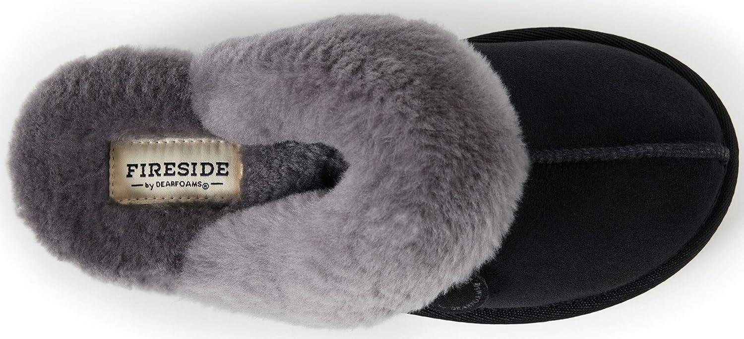 imageDearfoams Womens Fireside Sydney Shearling Fur Slippers Wide width availableBlackGrey Fur