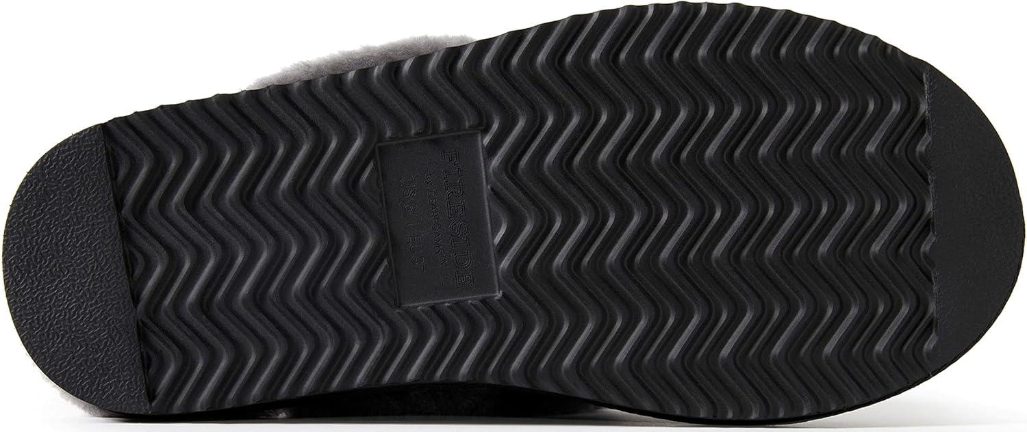 imageDearfoams Womens Fireside Sydney Shearling Fur Slippers Wide width availableBlackGrey Fur