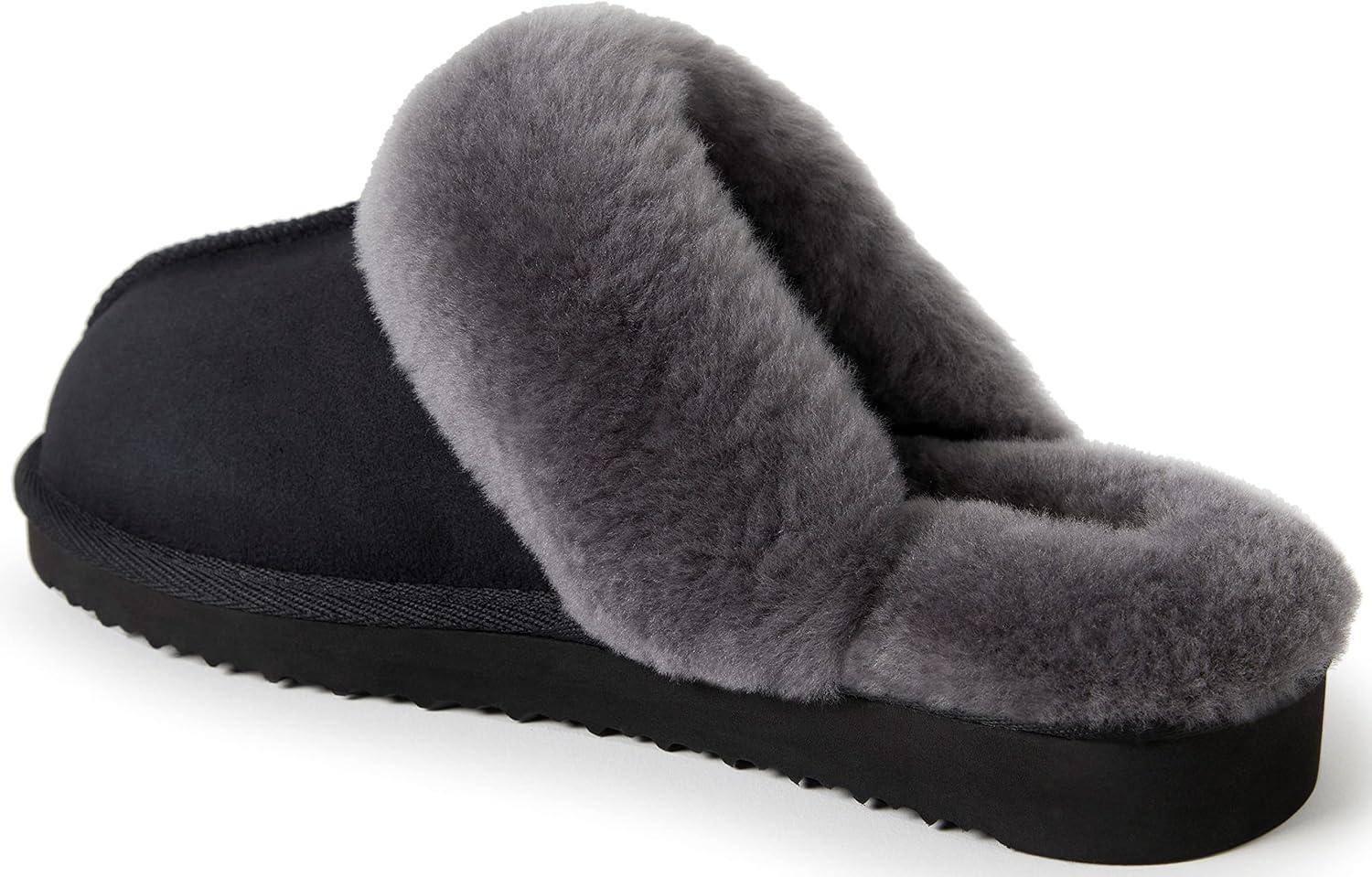 imageDearfoams Womens Fireside Sydney Shearling Fur Slippers Wide width availableBlackGrey Fur