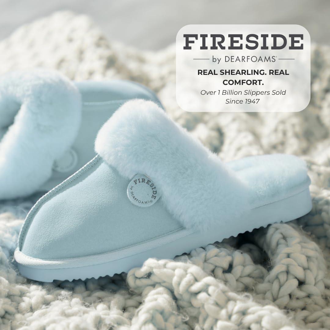 imageDearfoams Womens Fireside Sydney Shearling Fur Slippers Wide width availableBlue Wash