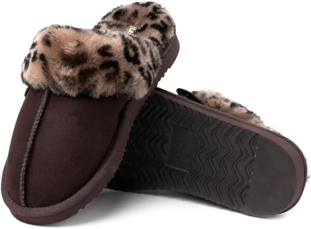 imageDearfoams Womens Fireside Sydney Shearling Fur Slippers Wide width availableBrown Leopard