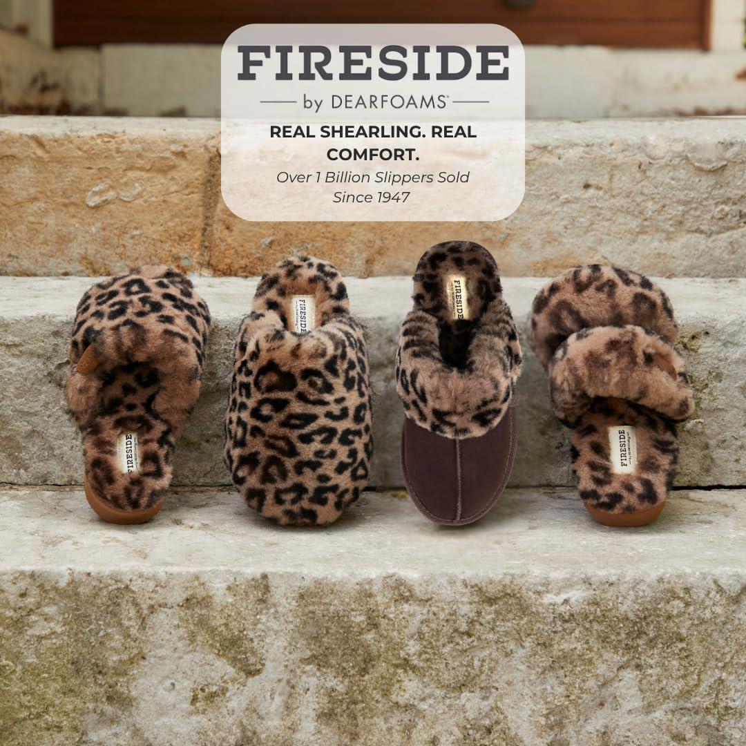 imageDearfoams Womens Fireside Sydney Shearling Fur Slippers Wide width availableBrown Leopard