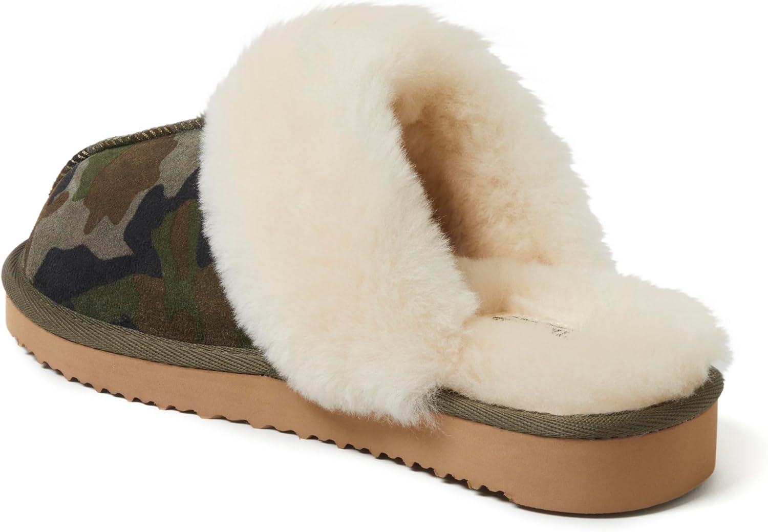 imageDearfoams Womens Fireside Sydney Shearling Fur Slippers Wide width availableCamo