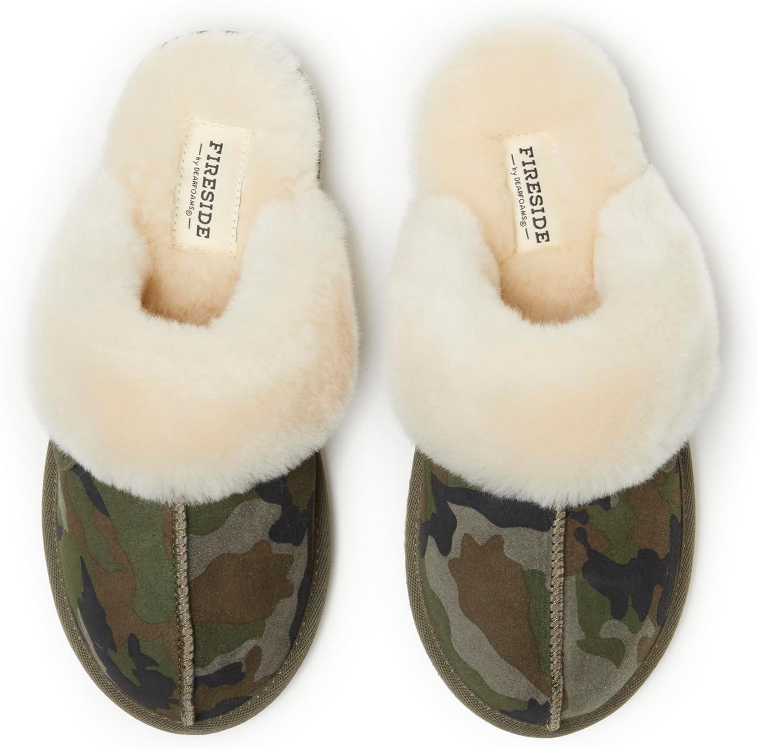 imageDearfoams Womens Fireside Sydney Shearling Fur Slippers Wide width availableCamo