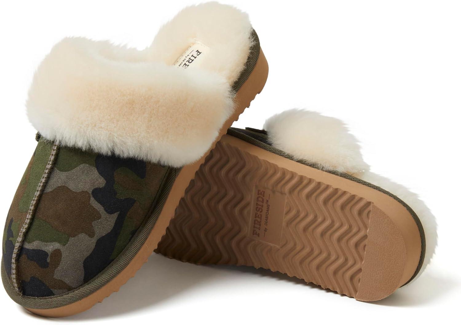 imageDearfoams Womens Fireside Sydney Shearling Fur Slippers Wide width availableCamo