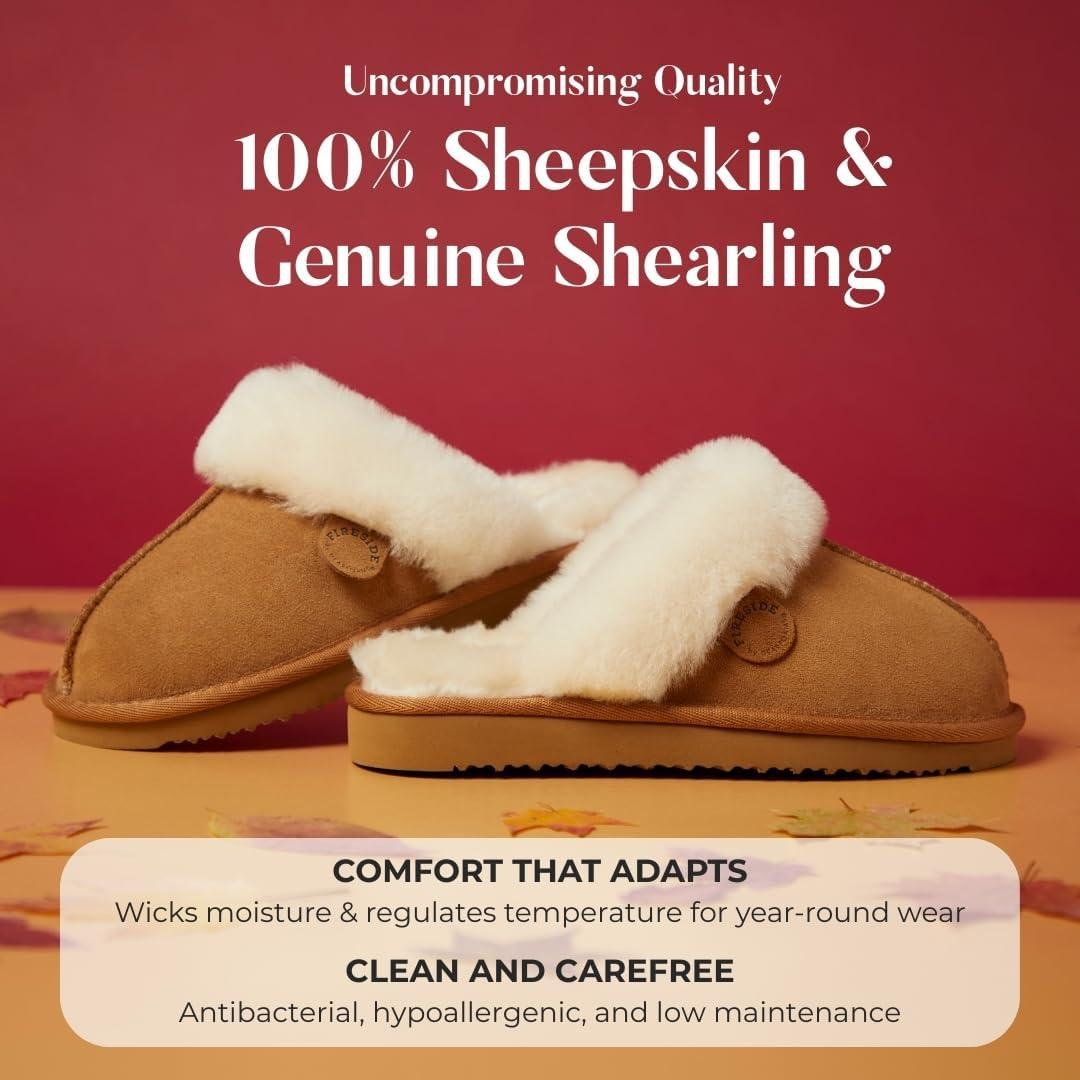 imageDearfoams Womens Fireside Sydney Shearling Fur Slippers Wide width availableChestnut