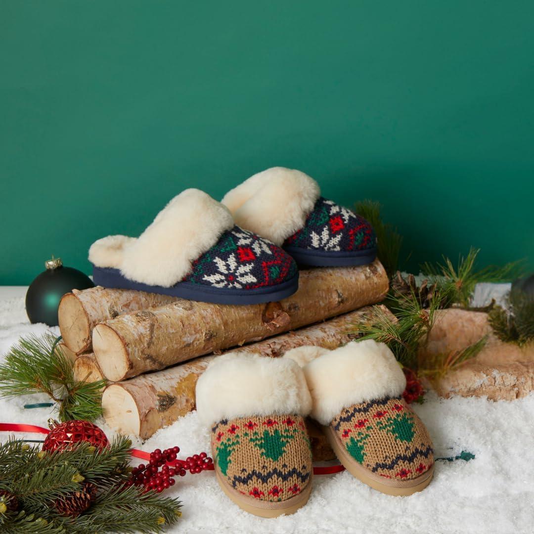 imageDearfoams Womens Fireside Sydney Shearling Fur Slippers Wide width availableDesert