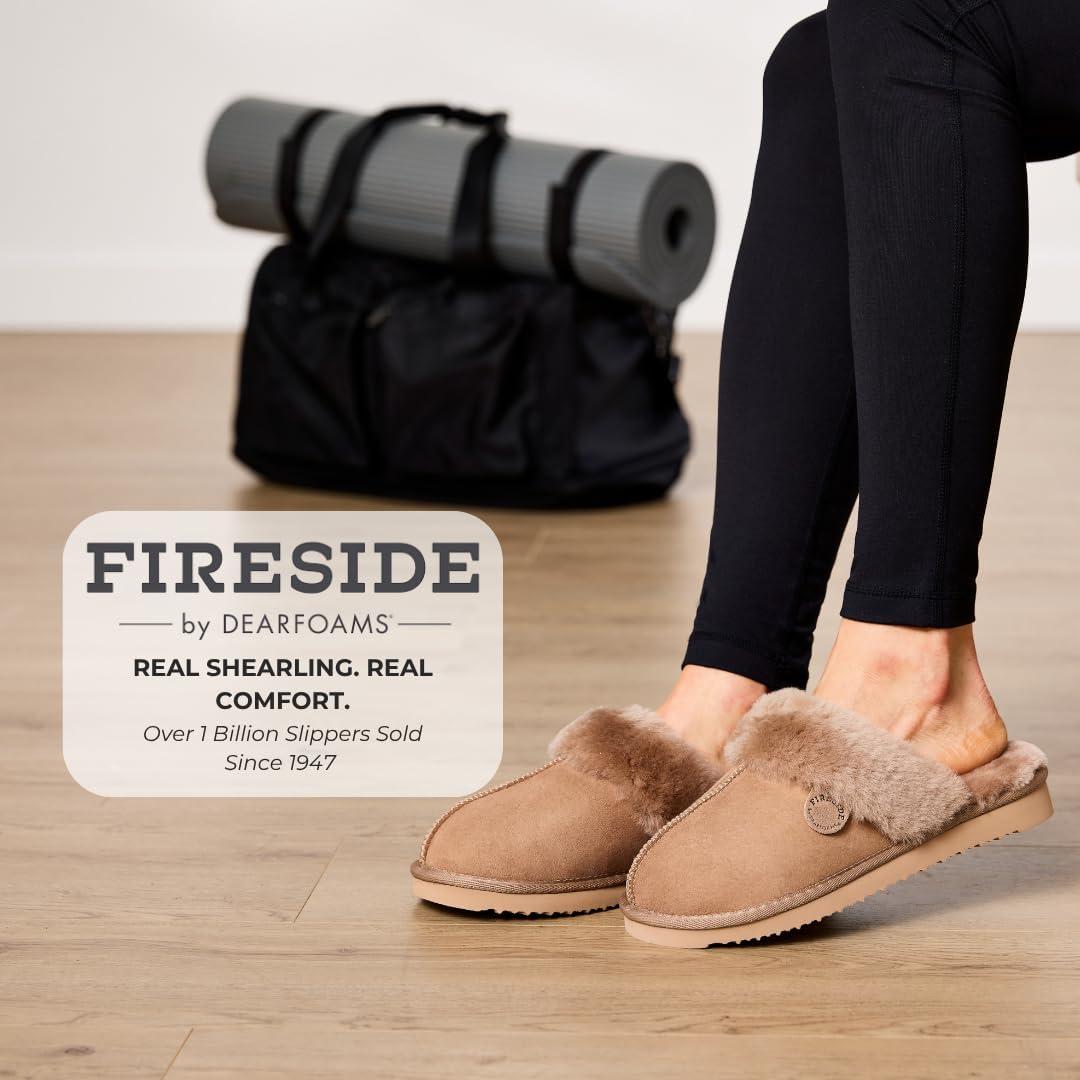 imageDearfoams Womens Fireside Sydney Shearling Fur Slippers Wide width availableDriftwood