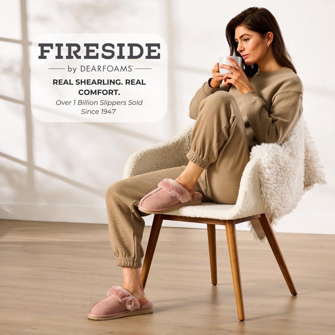 imageDearfoams Womens Fireside Sydney Shearling Fur Slippers Wide width availableDusty Pink