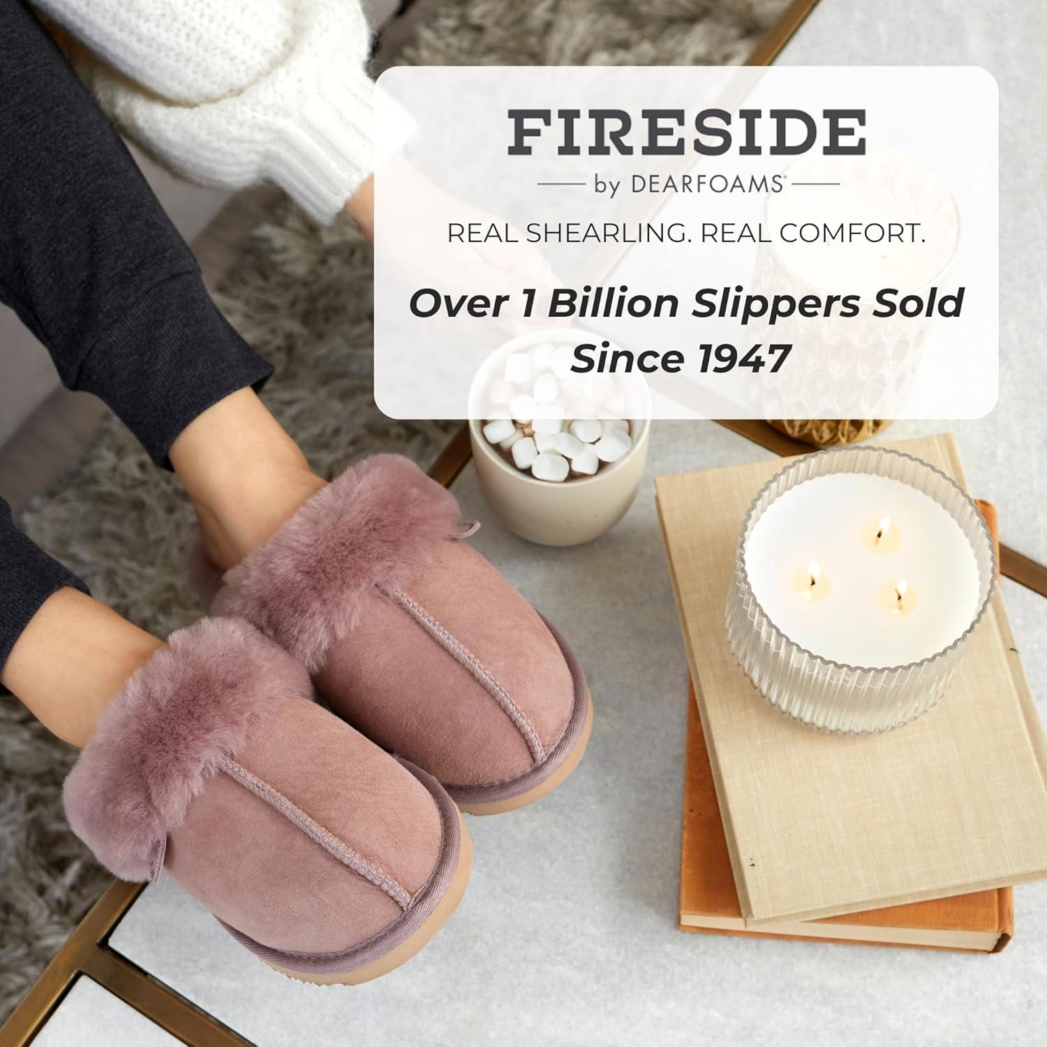imageDearfoams Womens Fireside Sydney Shearling Fur Slippers Wide width availableDusty Pink