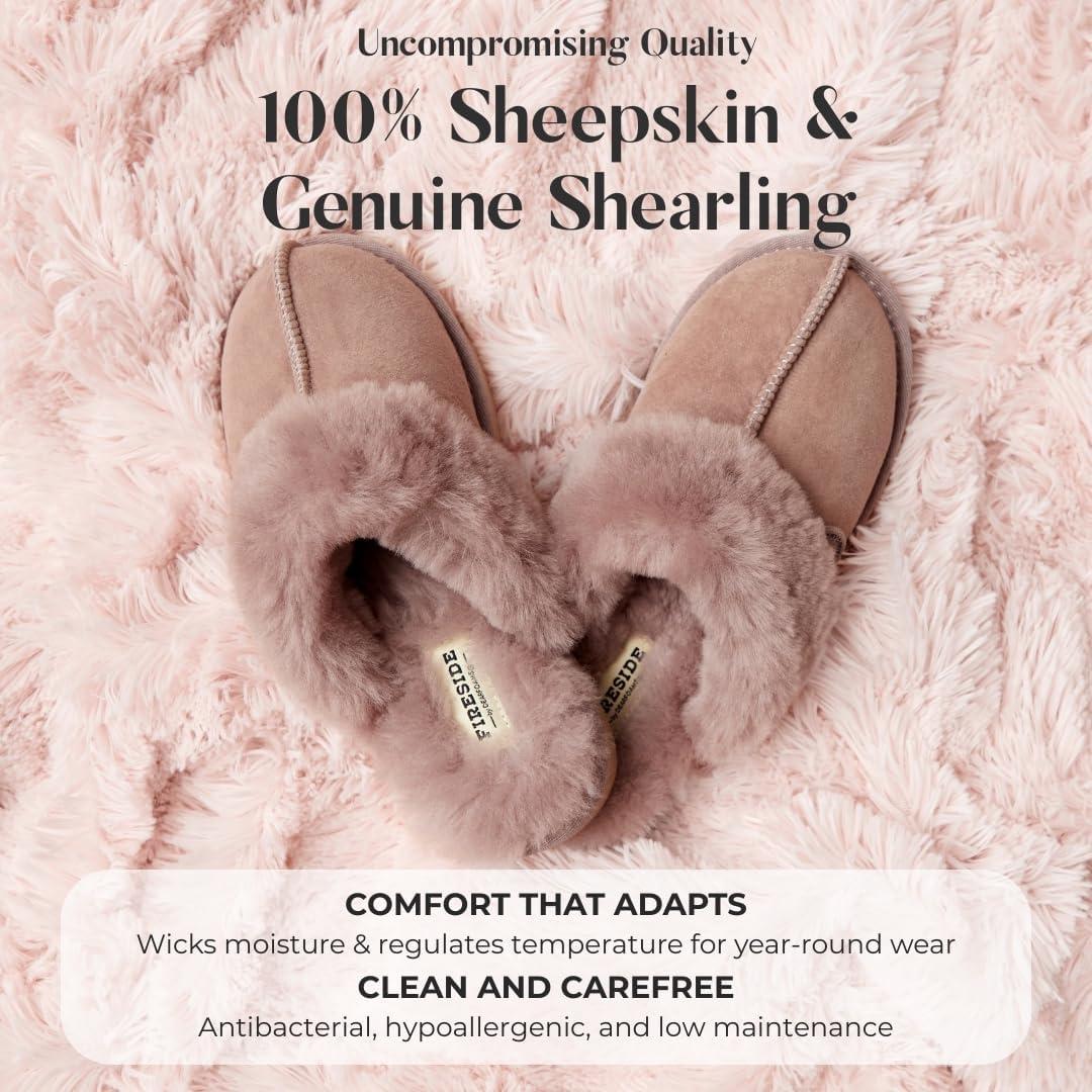 imageDearfoams Womens Fireside Sydney Shearling Fur Slippers Wide width availableDusty Pink