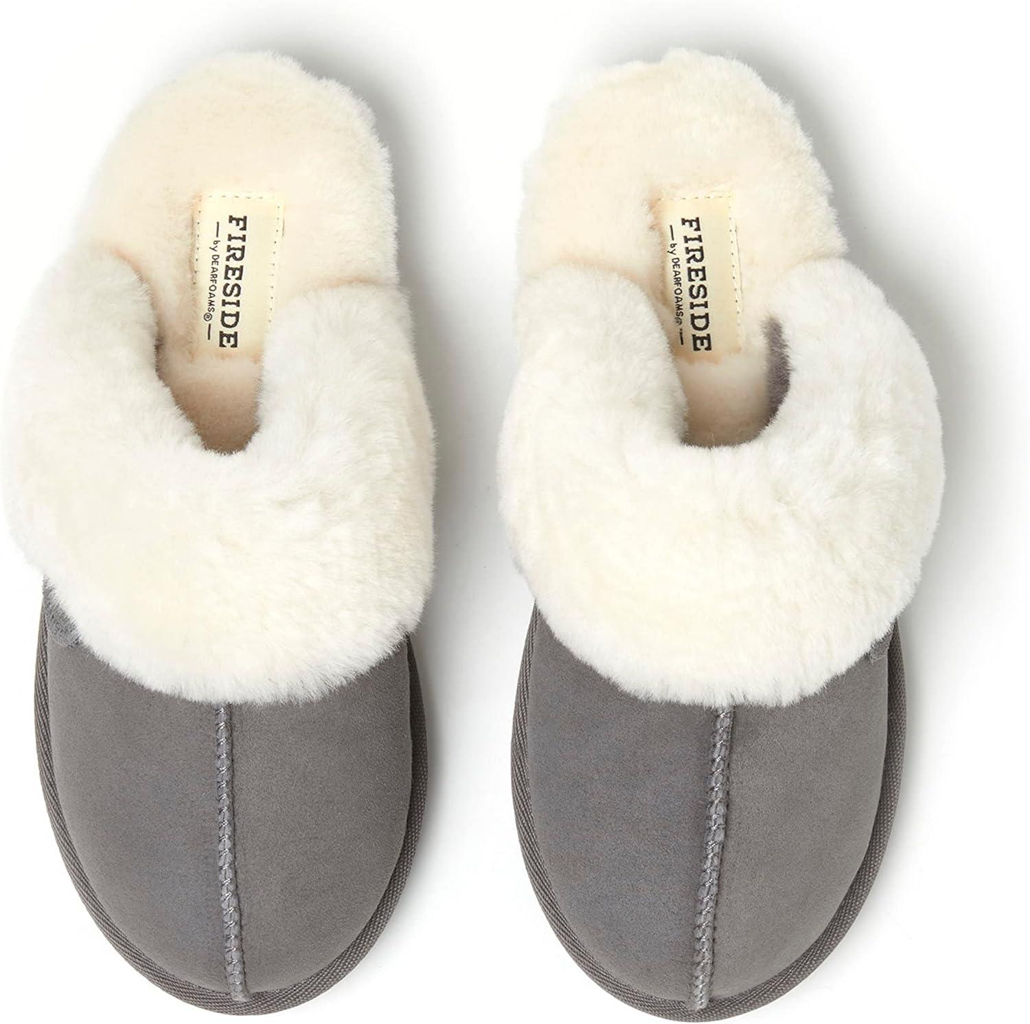 imageDearfoams Womens Fireside Sydney Shearling Fur Slippers Wide width availableGrey Multi