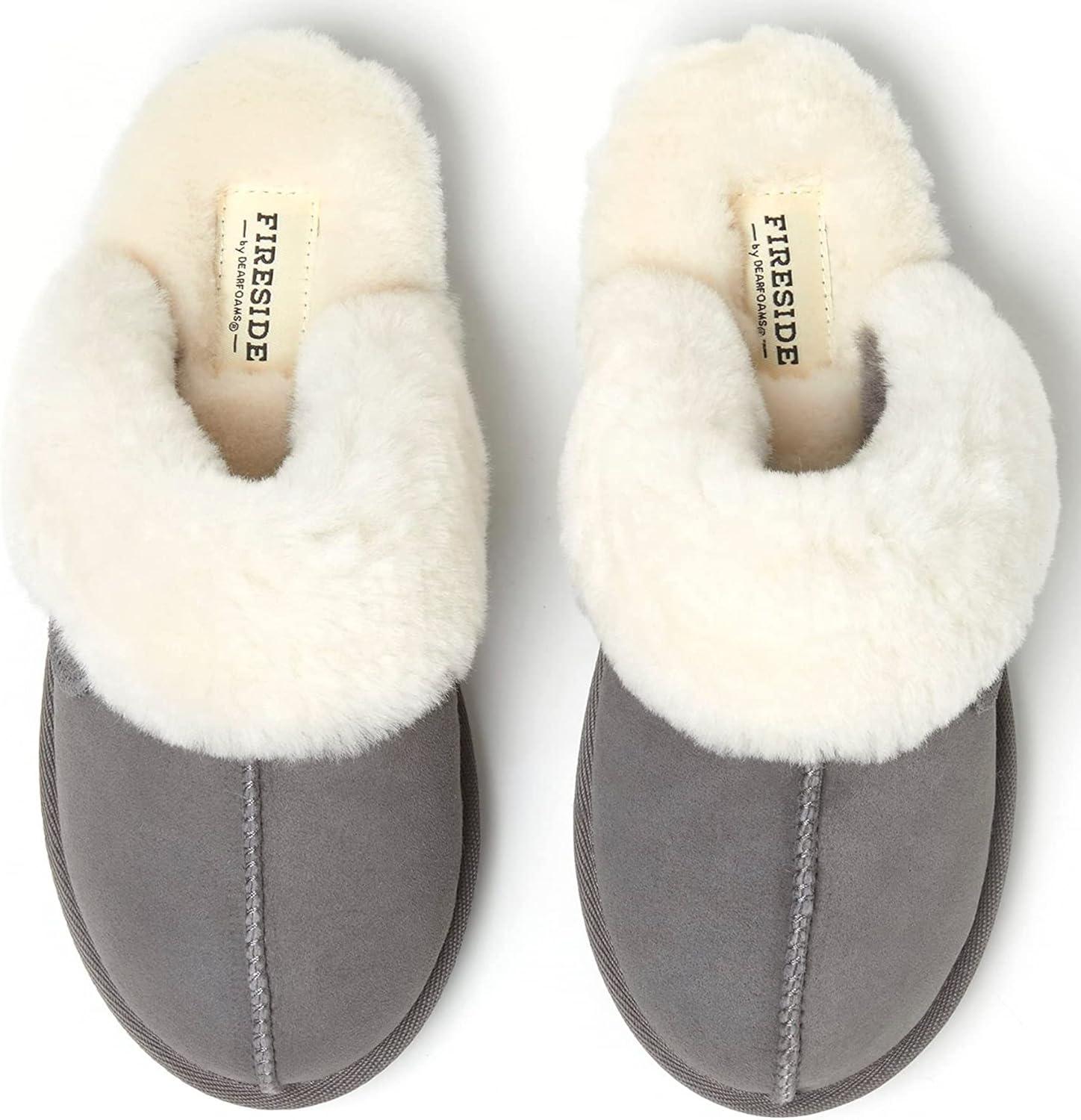 imageDearfoams Womens Fireside Sydney Shearling Fur Slippers Wide width availableGrey Multi