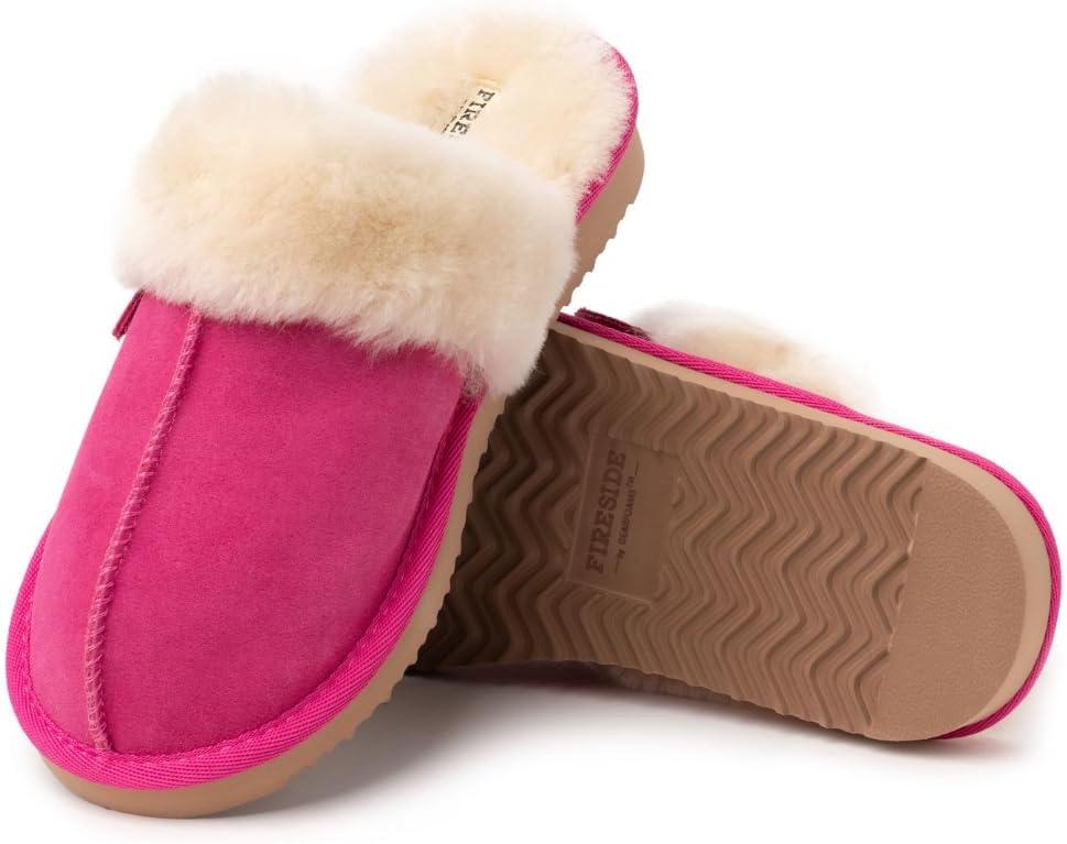 imageDearfoams Womens Fireside Sydney Shearling Fur Slippers Wide width availableParadise Pink