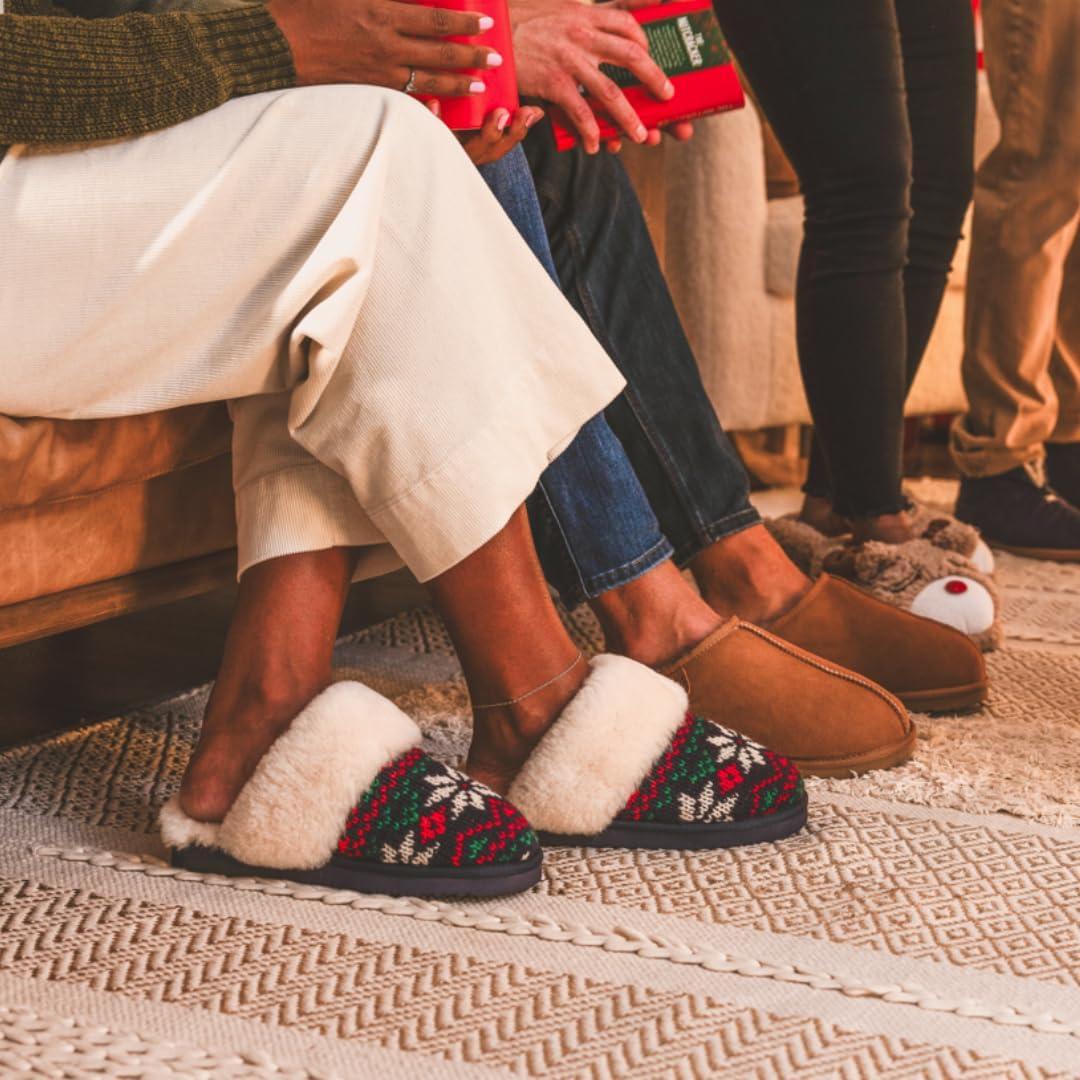 imageDearfoams Womens Fireside Sydney Shearling Fur Slippers Wide width availablePeacoat