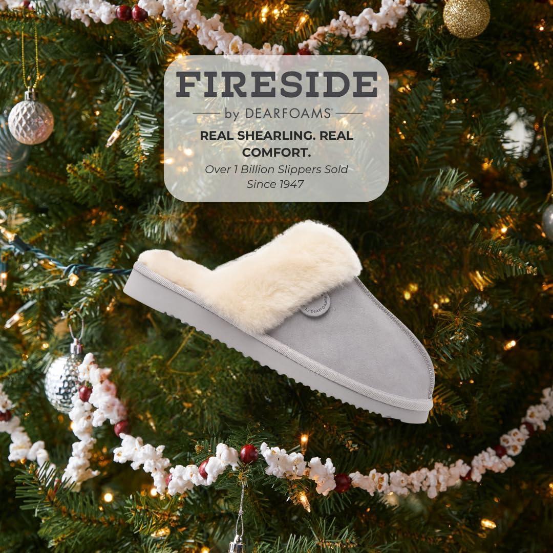 imageDearfoams Womens Fireside Sydney Shearling Fur Slippers Wide width availableSleet