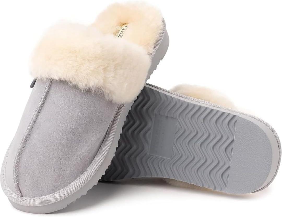 imageDearfoams Womens Fireside Sydney Shearling Fur Slippers Wide width availableSleet