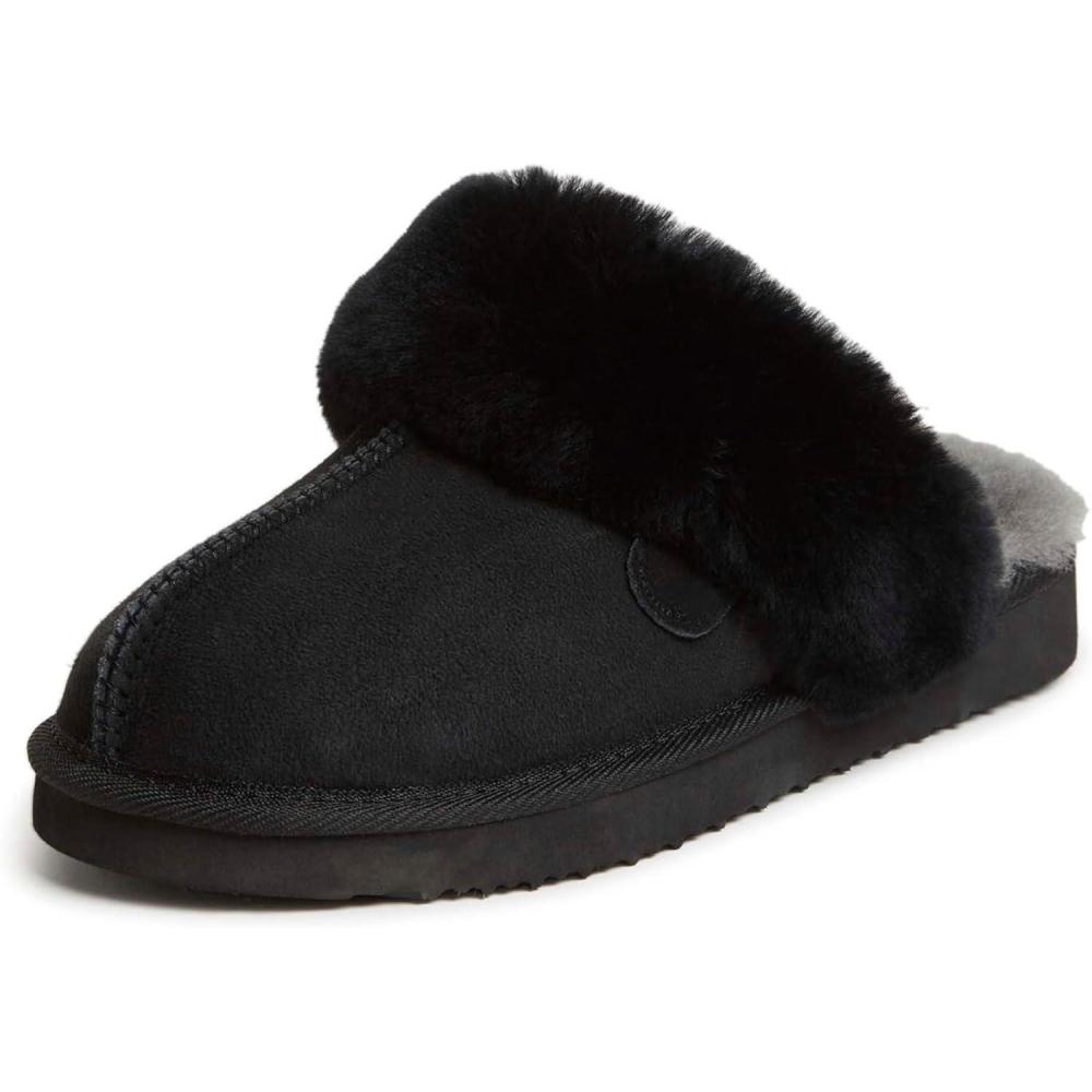 imageDearfoams Womens Fireside Sydney Shearling Fur Slippers Wide width availableBlack