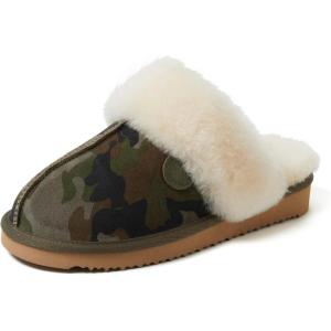 imageDearfoams Womens Fireside Sydney Shearling Fur Slippers Wide width availableCamo