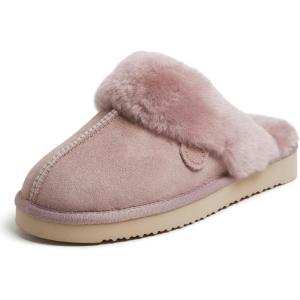 imageDearfoams Womens Fireside Sydney Shearling Fur Slippers Wide width availableDusty Pink