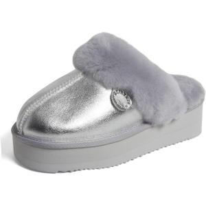 imageDearfoams Womens Melton Shearling Platform SlippersSilver Platform