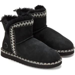 imageDearfoams Womens Fireside Shearling Water Resistant IndoorOutdoor Foldover Boot SlipperBlack Taping