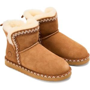 imageDearfoams Womens Fireside Shearling Water Resistant IndoorOutdoor Foldover Boot SlipperChestnut Taping