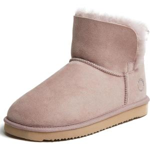 imageDearfoams Womens Fireside Shearling Water Resistant IndoorOutdoor Foldover Boot SlipperDusty Pink