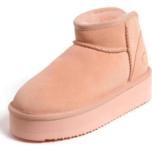imageFireside by Dearfoams Womens Shearling Kingston Platform Mini Boot AnklePeach Dust Platform