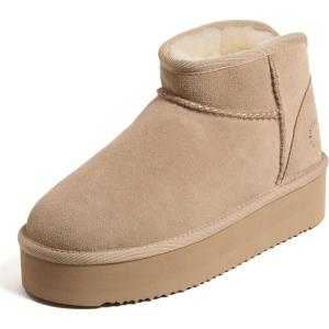 imageFireside by Dearfoams Womens Shearling Kingston Platform Mini Boot AnkleSand Platform