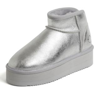 imageFireside by Dearfoams Womens Shearling Kingston Platform Mini Boot AnkleSilver Platform