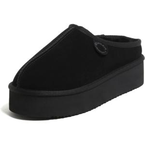 imageFireside by Dearfoams womens Queenstown Genuine Shearling Platform Clog Slippers Suede Clogs for Indoor ampamp OutdoorBlack Platform