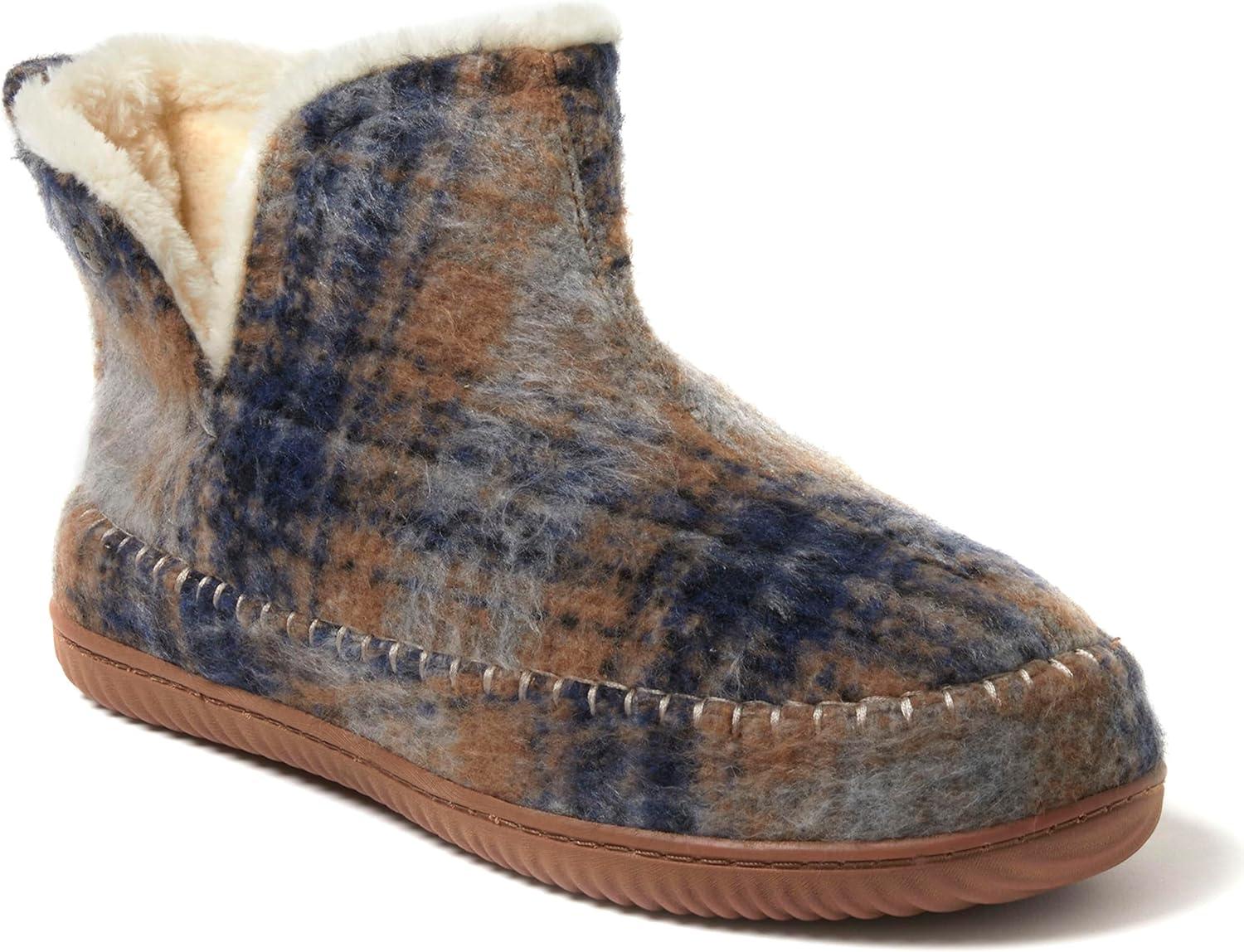 imageDearfoams Mens Brixen IndoorOutdoor Memory Foam Boot Alpine Camping Cozy Slipper House Shoe AnkleBlue Plaid