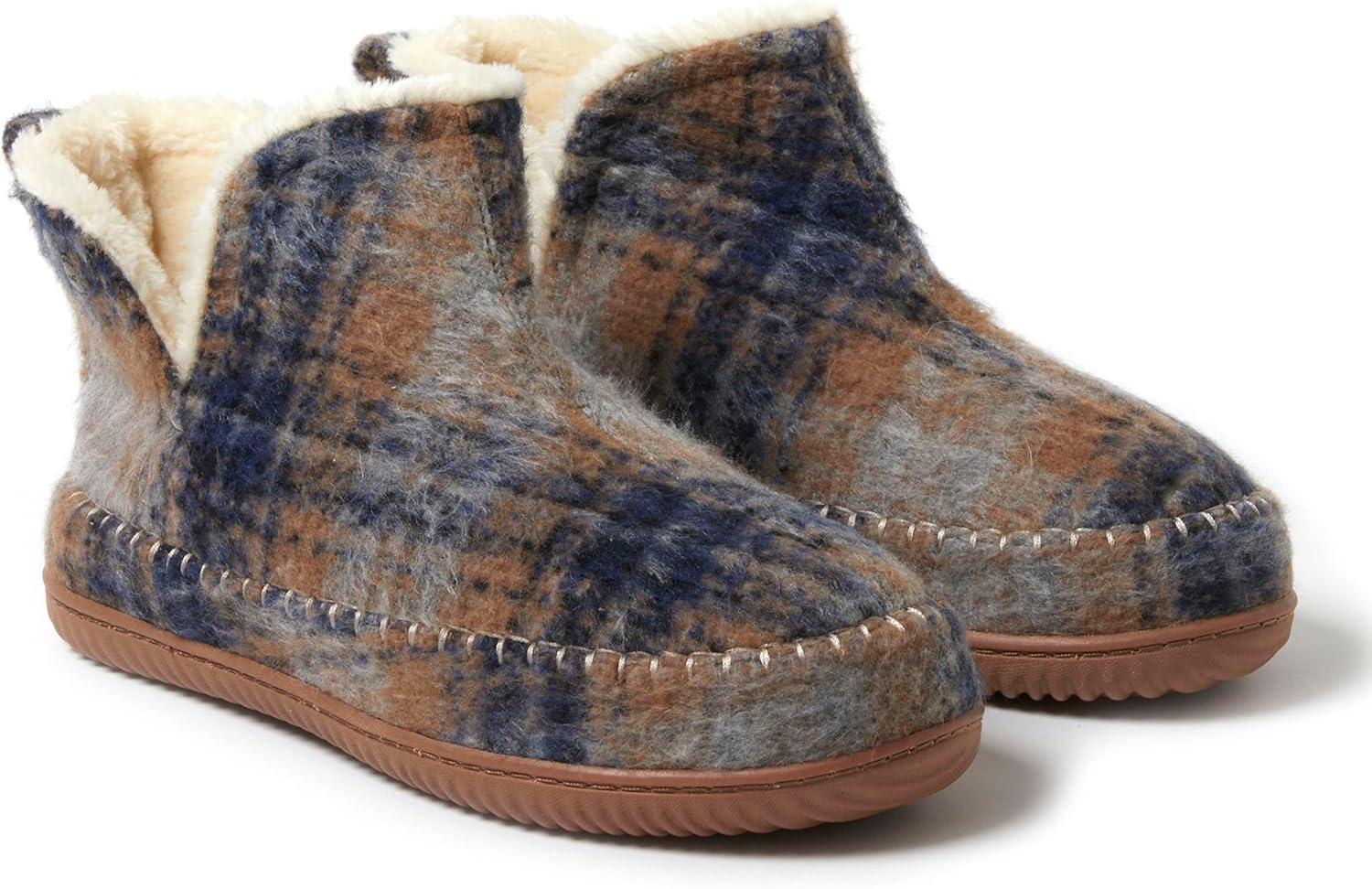imageDearfoams Mens Brixen IndoorOutdoor Memory Foam Boot Alpine Camping Cozy Slipper House Shoe AnkleBlue Plaid