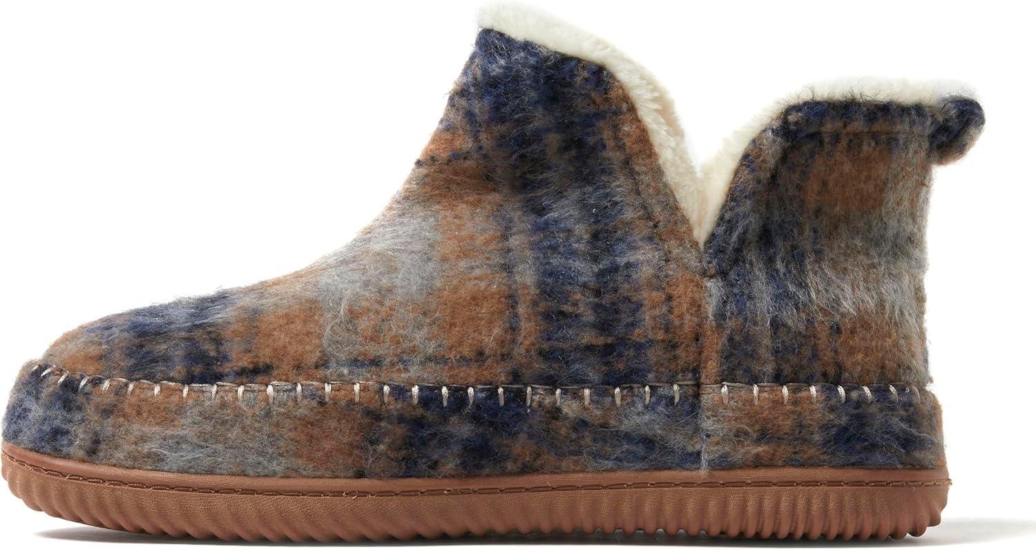 imageDearfoams Mens Brixen IndoorOutdoor Memory Foam Boot Alpine Camping Cozy Slipper House Shoe AnkleBlue Plaid