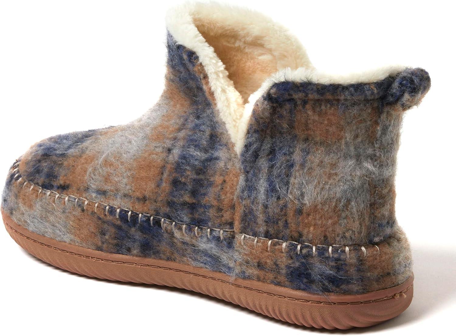 imageDearfoams Mens Brixen IndoorOutdoor Memory Foam Boot Alpine Camping Cozy Slipper House Shoe AnkleBlue Plaid