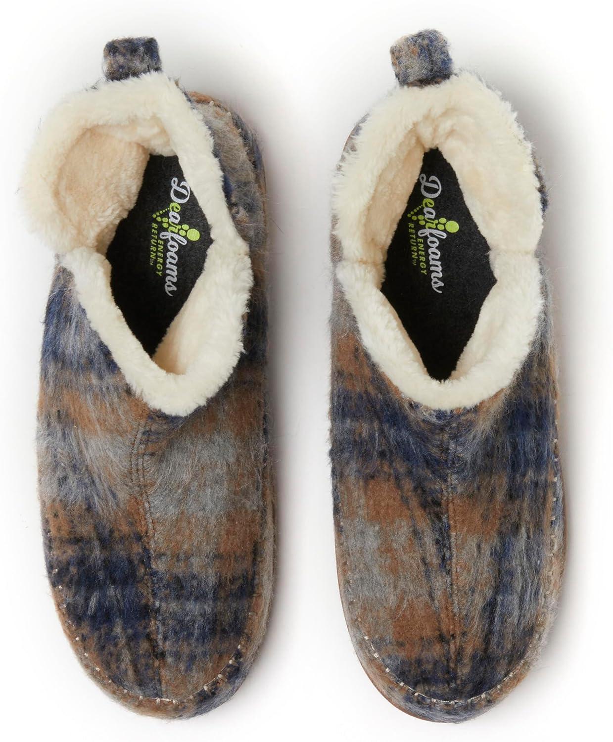 imageDearfoams Mens Brixen IndoorOutdoor Memory Foam Boot Alpine Camping Cozy Slipper House Shoe AnkleBlue Plaid