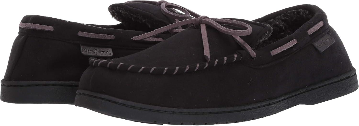 imageDearfoams Mens Microsuede Moccasin with Tie SlipperBlack