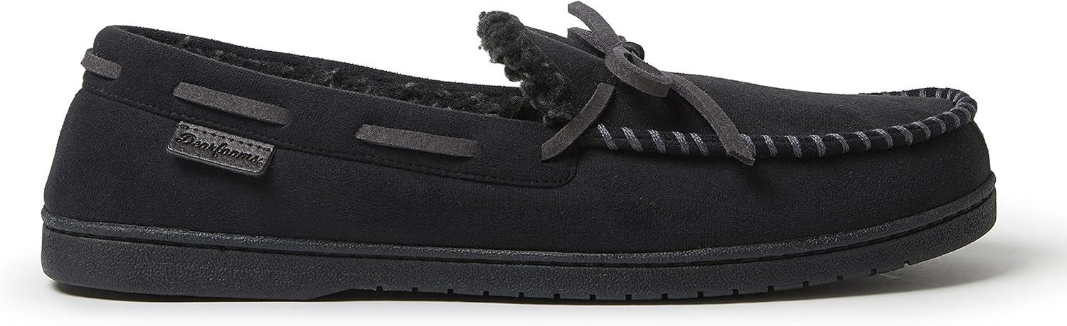 imageDearfoams Mens Microsuede Moccasin with Tie SlipperBlack