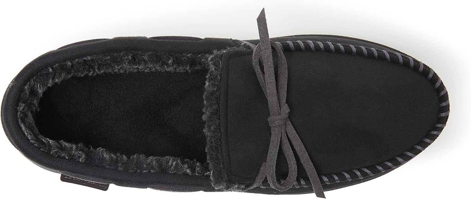 imageDearfoams Mens Microsuede Moccasin with Tie SlipperBlack
