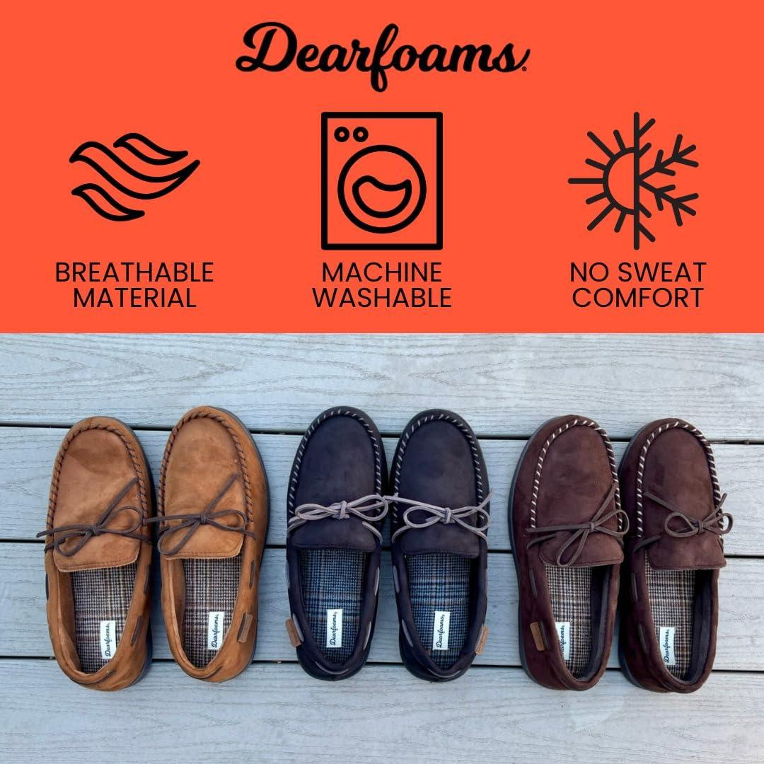 imageDearfoams Mens Microsuede Moccasin with Tie SlipperBrown