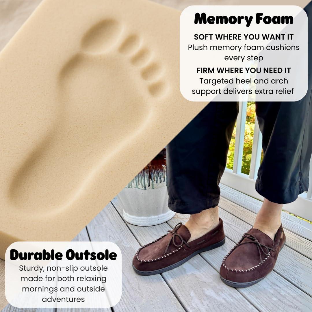 imageDearfoams Mens Microsuede Moccasin with Tie SlipperBrown