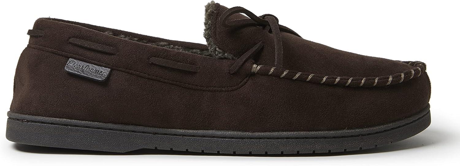 imageDearfoams Mens Microsuede Moccasin with Tie SlipperCoffee